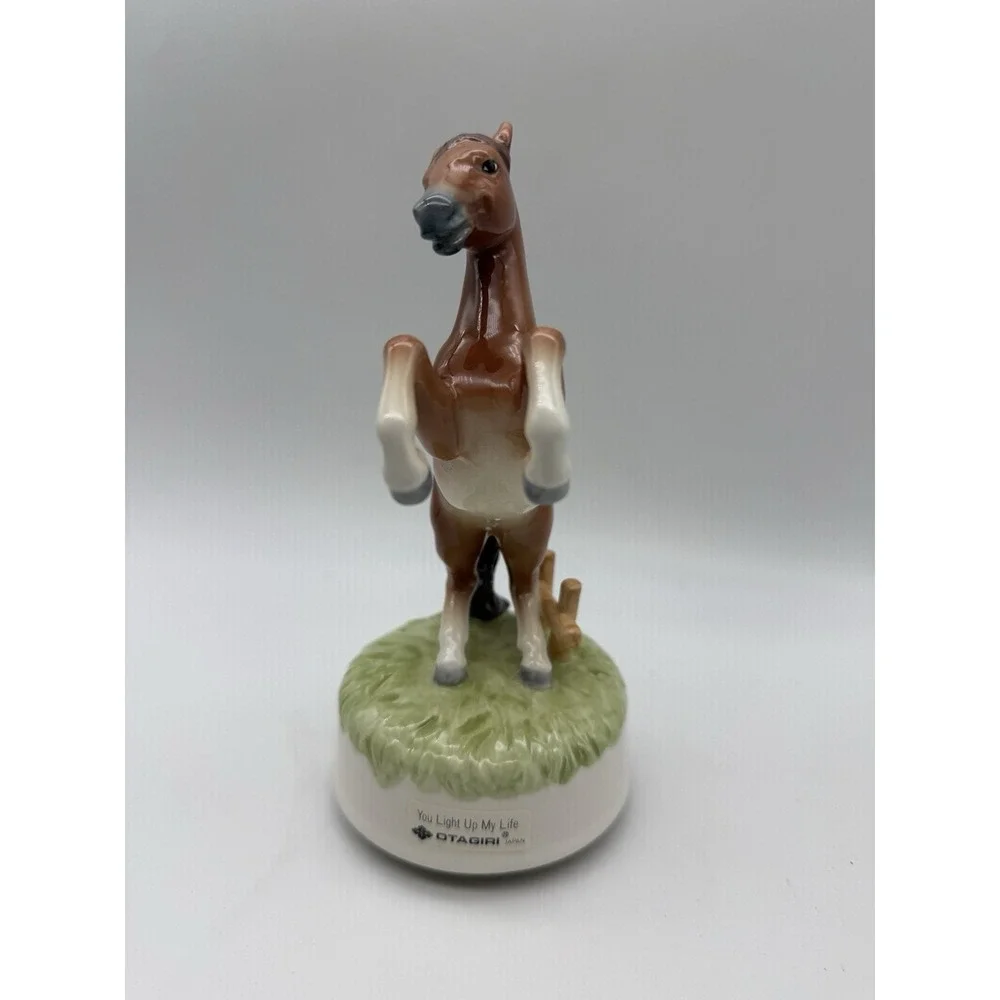 Vtg Otagiri Japan Horse Foal Porcelain Figurine Music Box Wind Up Rotating Colt